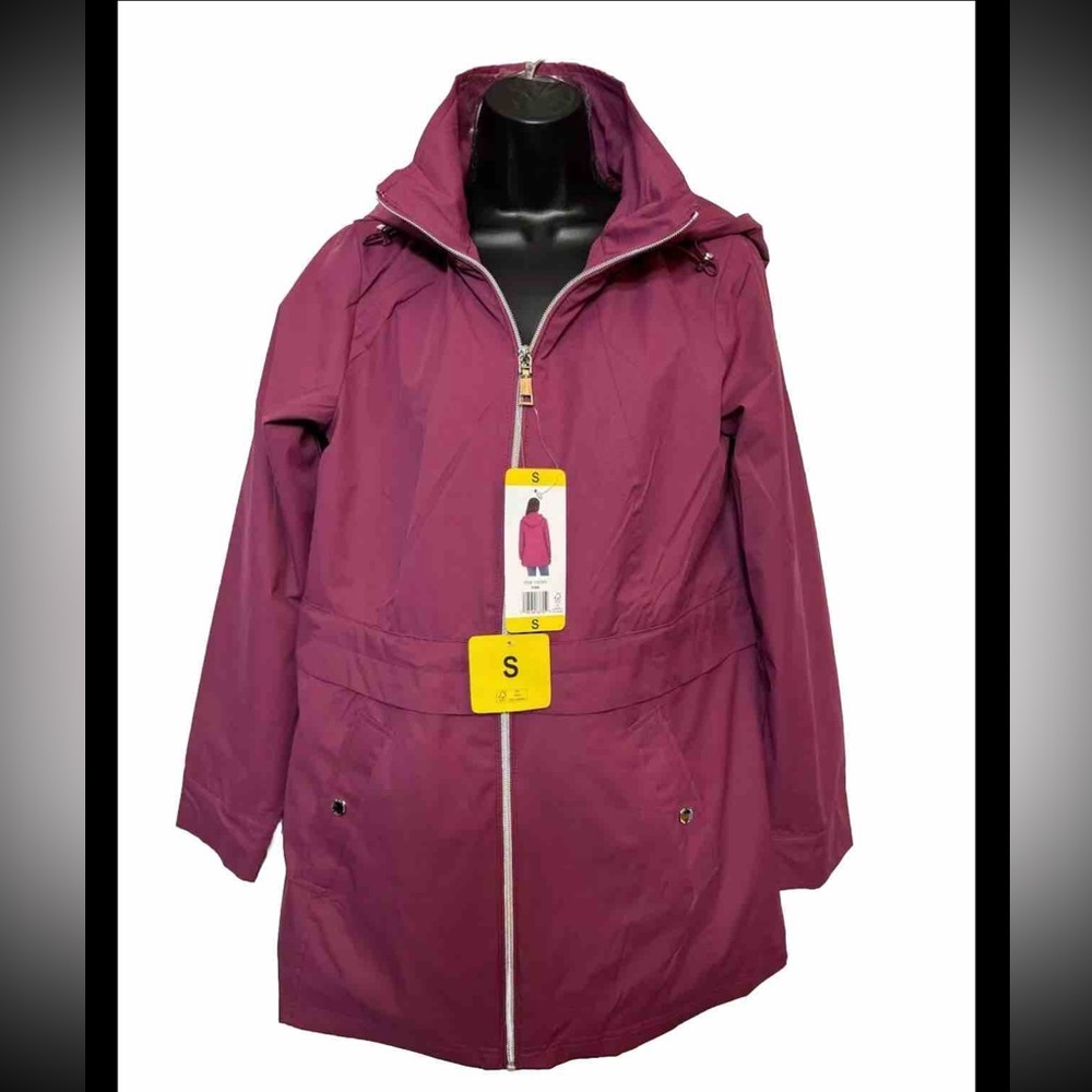 - Vince Camuto Womens Rain Jacket Pink Fuchsia Hooded Rain Jacket Size Sma…